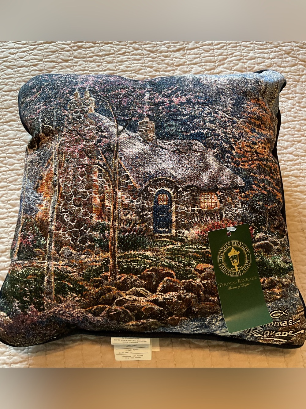 Thomas Kinkade NWT Twilight Cottage Tapestry Pillow
